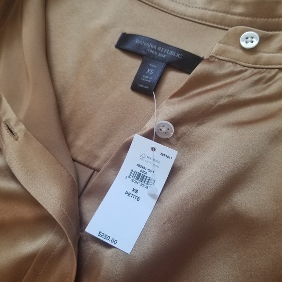 🌸 NWT Banana Republic Serenade Silk Shirt Midi Dress Gold 100% Silk XS - Picture 7 of 9
